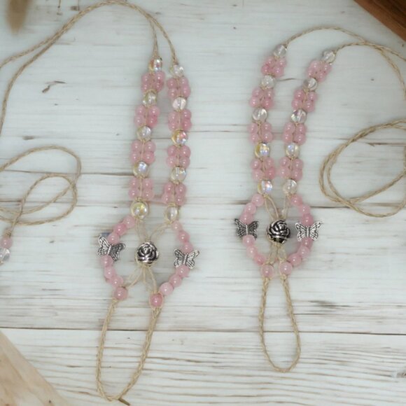 NEW Pink Butterfly Barefoot Sandals with Crystal & Rose Quartz Gemstones. - Picture 3 of 6